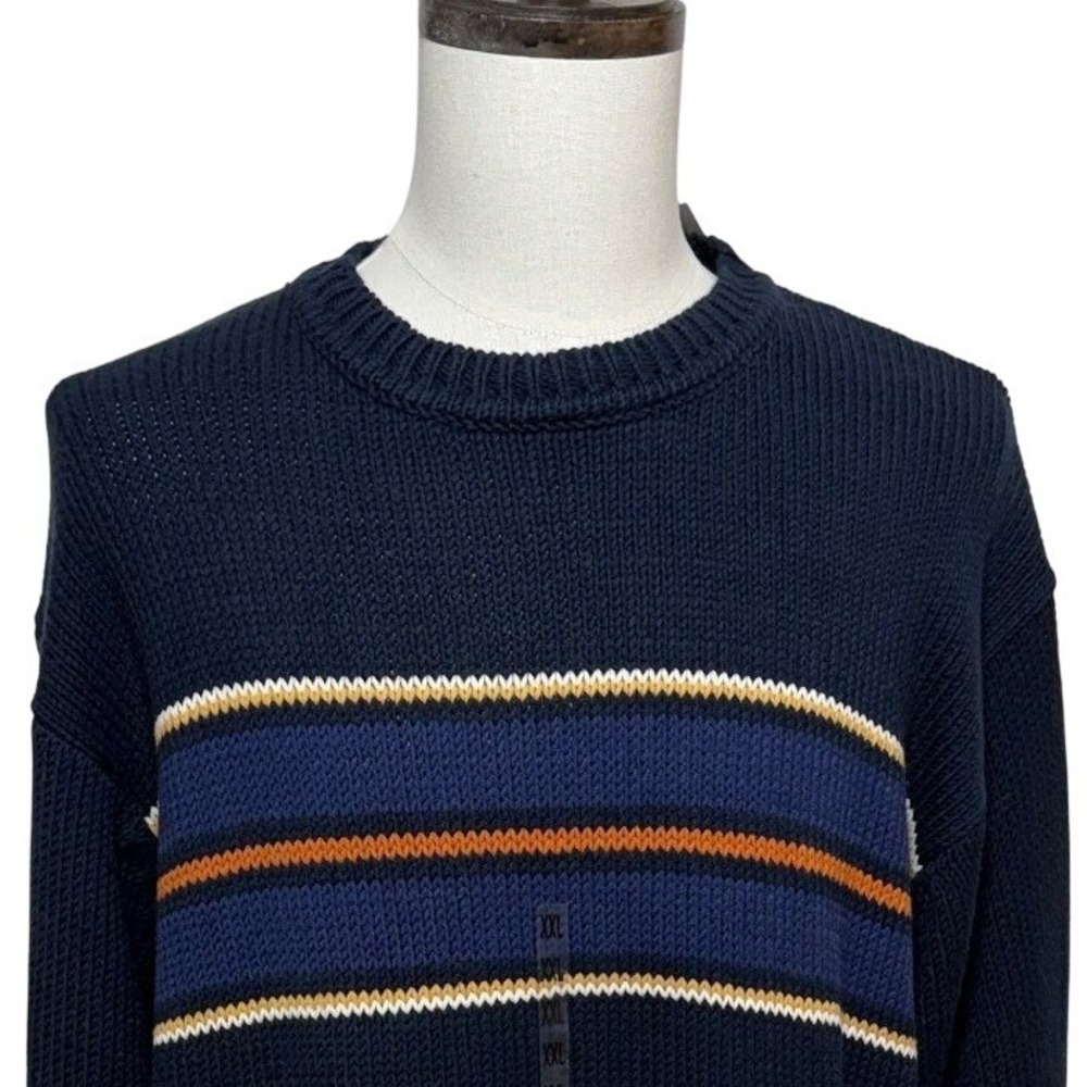 NEW Dockers Sweater Mens XXL Blue Striped Crewneck Pullover Long Sleeve Office